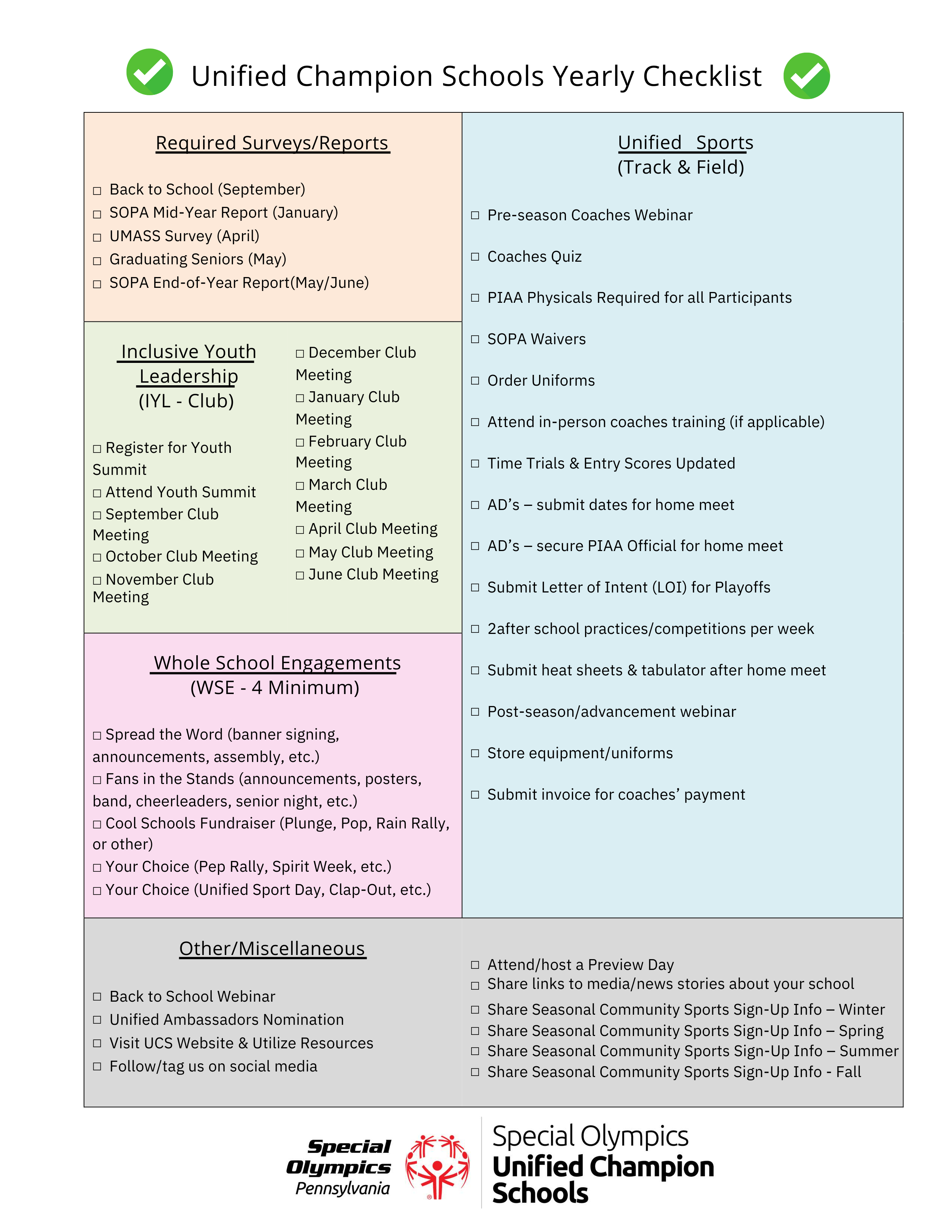 Track & Bocce Checklist